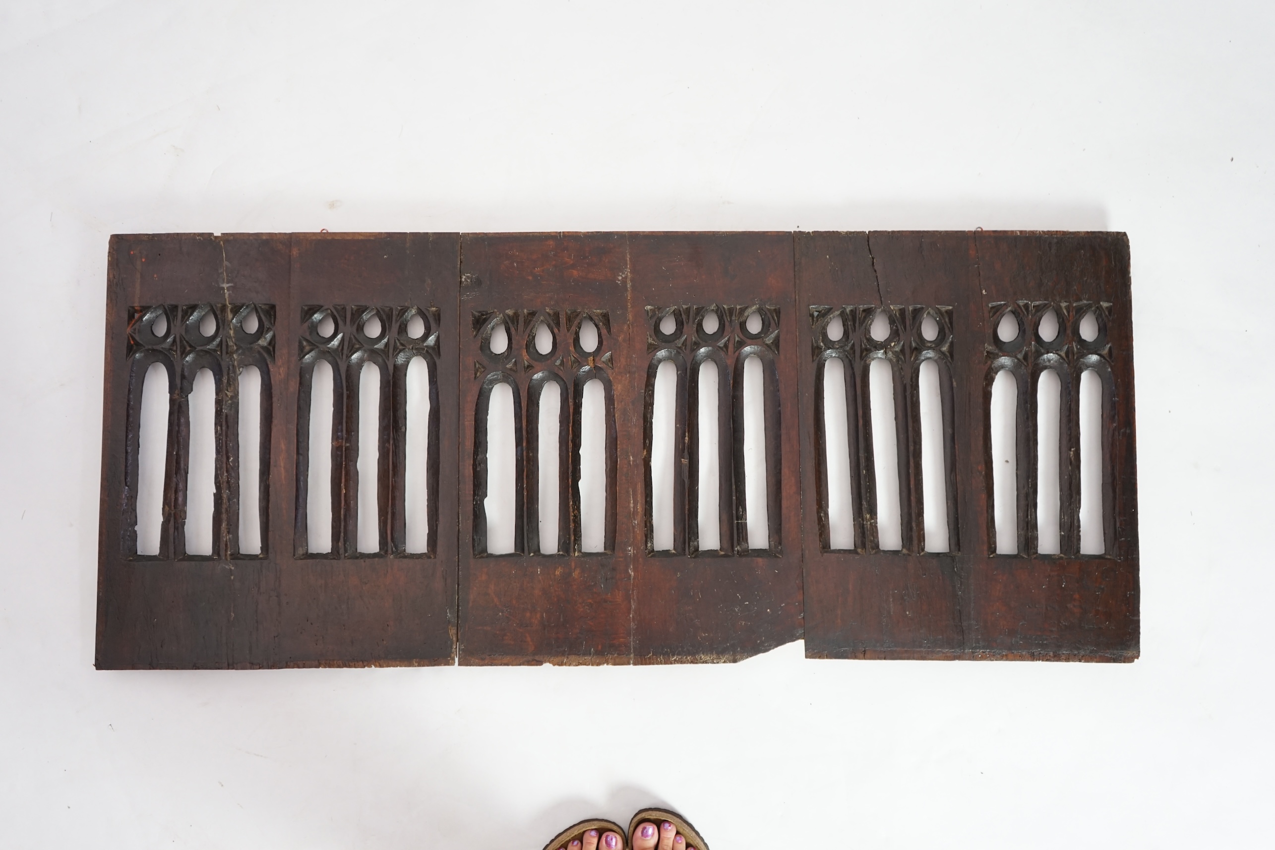 A section of 17th century French Gothic oak tracery
